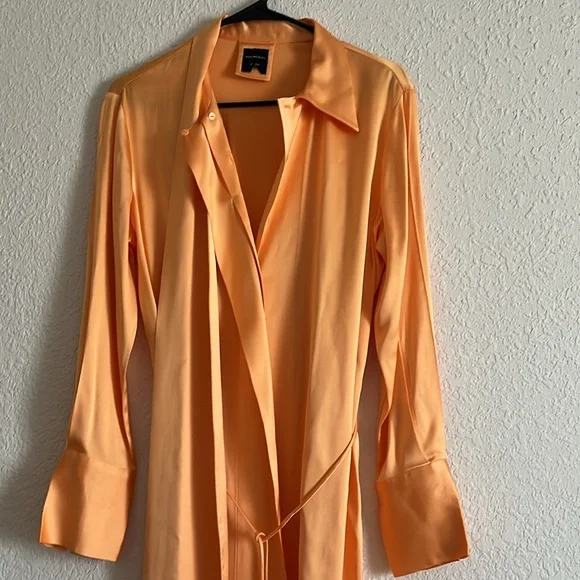 Massimo Dutti Studio Satin Orange Maxi Dress Tie Belt Neck M/L Limited Edition - Picture 14 of 17